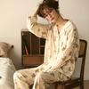 "Cute Dog Dachshund" ins cartoon spring and autumn striped pajamas women's cardigan long-sleeved loungewear autumn and winter suit