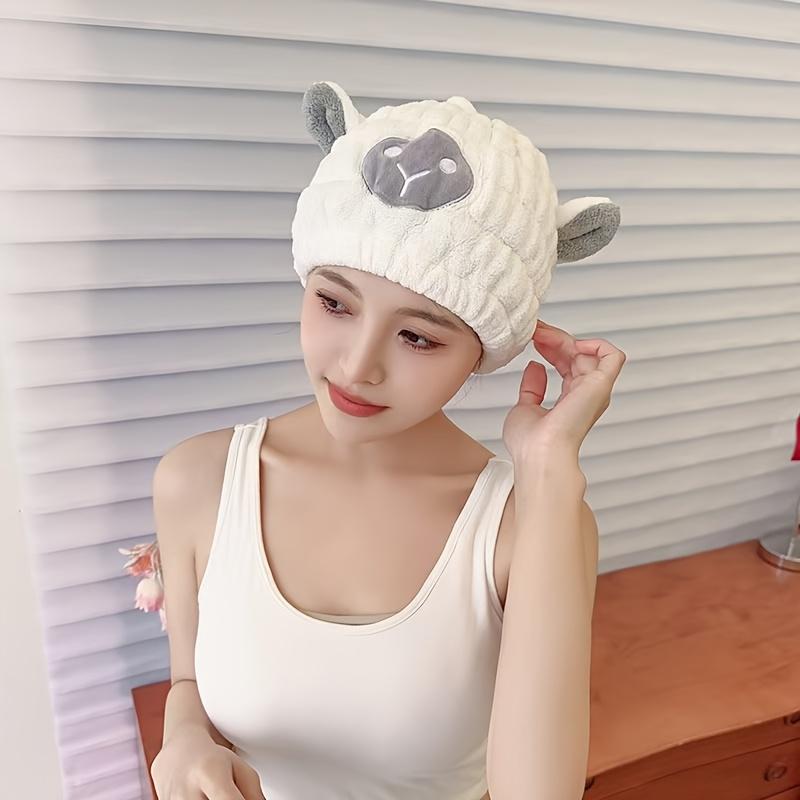 1PC cute croissant shape women s dry hair cap, coral fleece material, washable thickened quick-drying towel, household dry hair cap towel