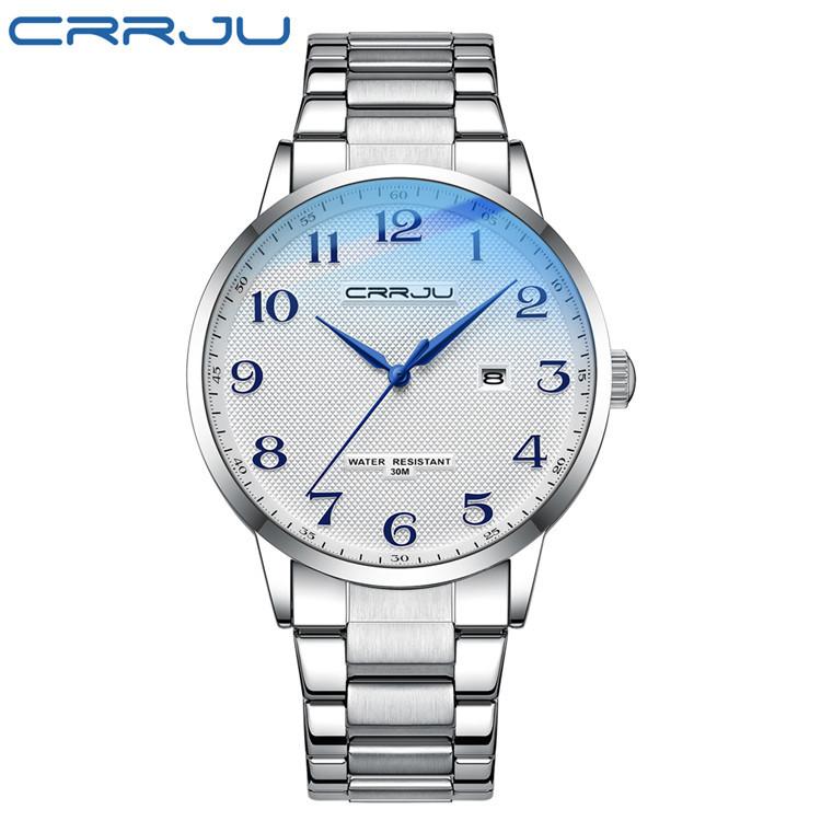 

CRRJU Новые 5009 мужские часы со стальным ремешком, простые деловые мужские модные водонепроницаемые часы с календарем