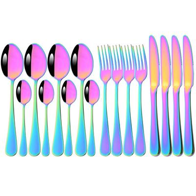 16Pcs Multicolor Dinnerware Set Stainless Steel Silverware Knife Fork Spoon Cutlery Mirror Flatware Kitchen Dinner Tableware Set