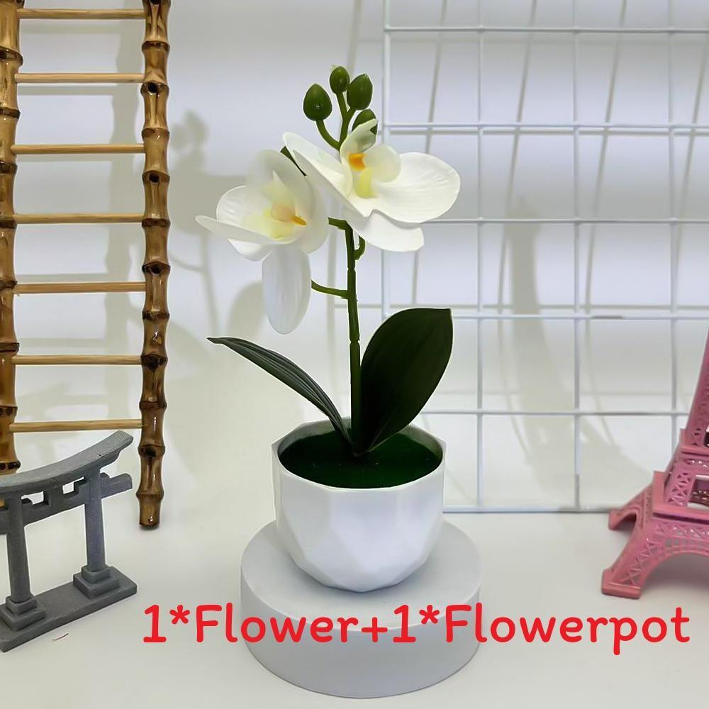 

Phalaenopsis Artificial Pot Flower Bonsai For Event Decoration Prop Home And White