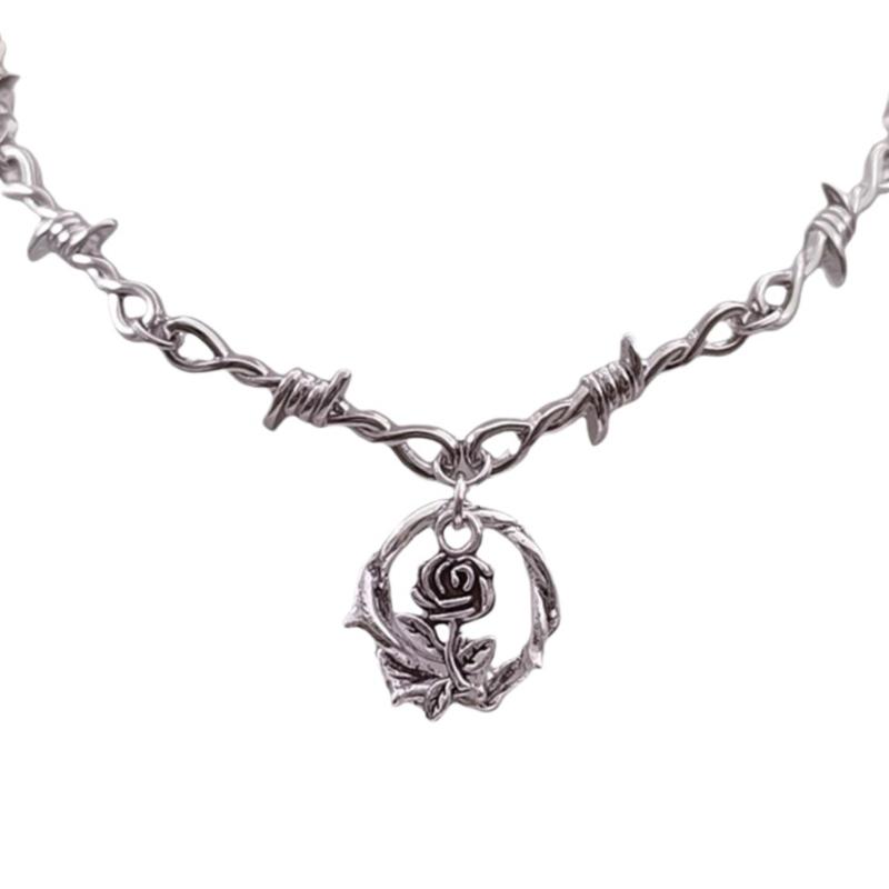 Thorn Rose Charm Neck Chain Gothic Classical Thorn Vine Flower Charm Neckwear Pendant Necklace Y2K Neck Jewellery 1