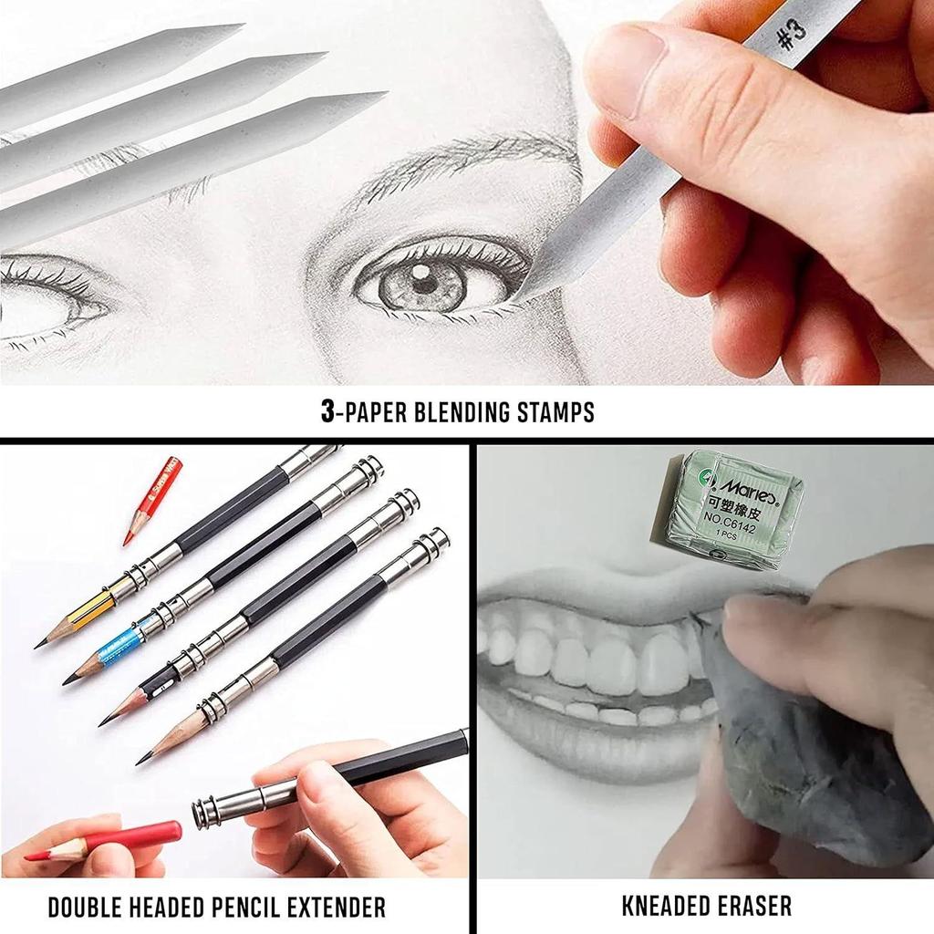 Grafitové kreslicí tužky a skicovací sada Kreslicí sada s taškou Umělecké potřeby Obsahuje uhelky Grafitové tužky Ořezávátka Gumy