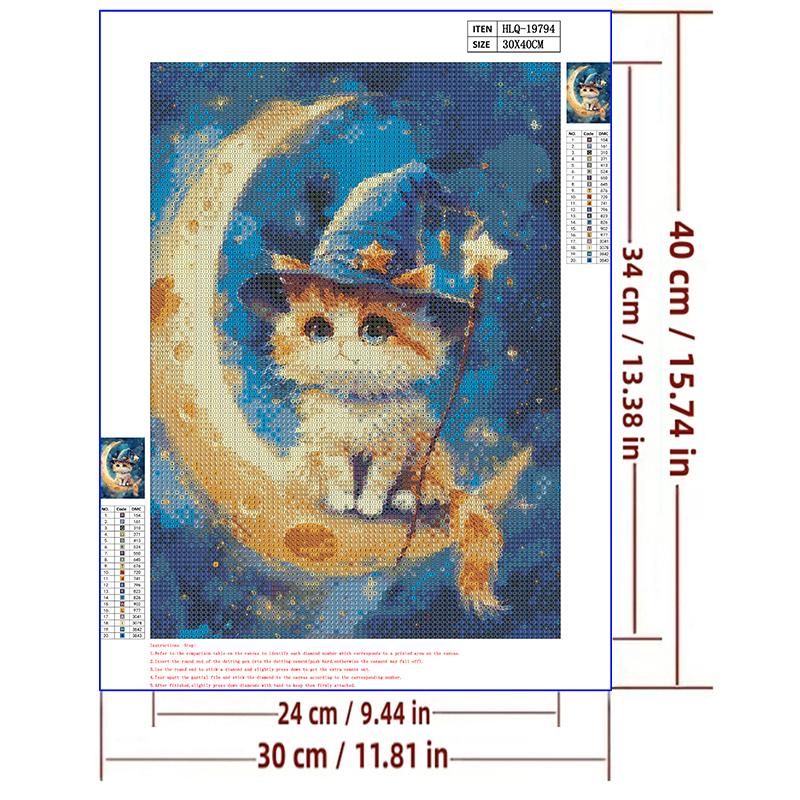 5d DIY Diamond Painting Cross Stitch Cartoon Animal Moon Cat Diamond Embroidery Mosaic Full Round Drill Home Decor