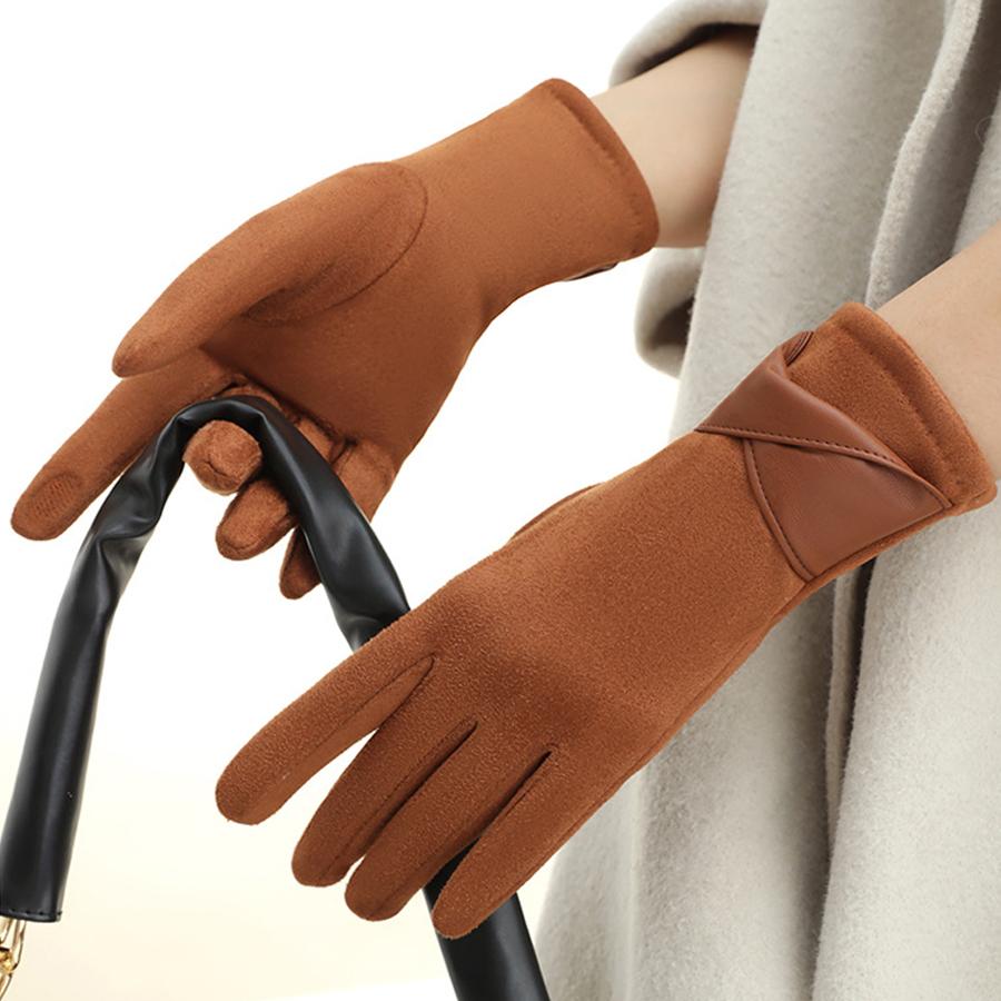 Warm gloves for women in winter, fashionable and simple temperament,  anti cold touch screen riding windproof gloves