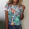 Summer Round Neck Facial Painting 3D Print Top Fashionable Casual Short Sleeved Women's T-shirts