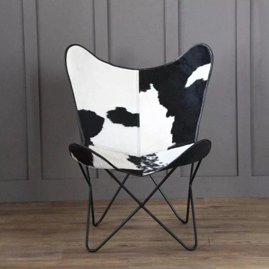 Western Vintage Lounge Accent Chair Cowhide Leather Butterfly Chair Classic