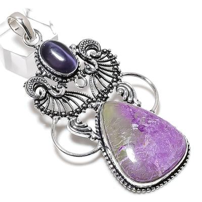 Natural Purpurite Gemstone Handmade 925 Sterling Silver Gift Pendant 3.15" V6l22