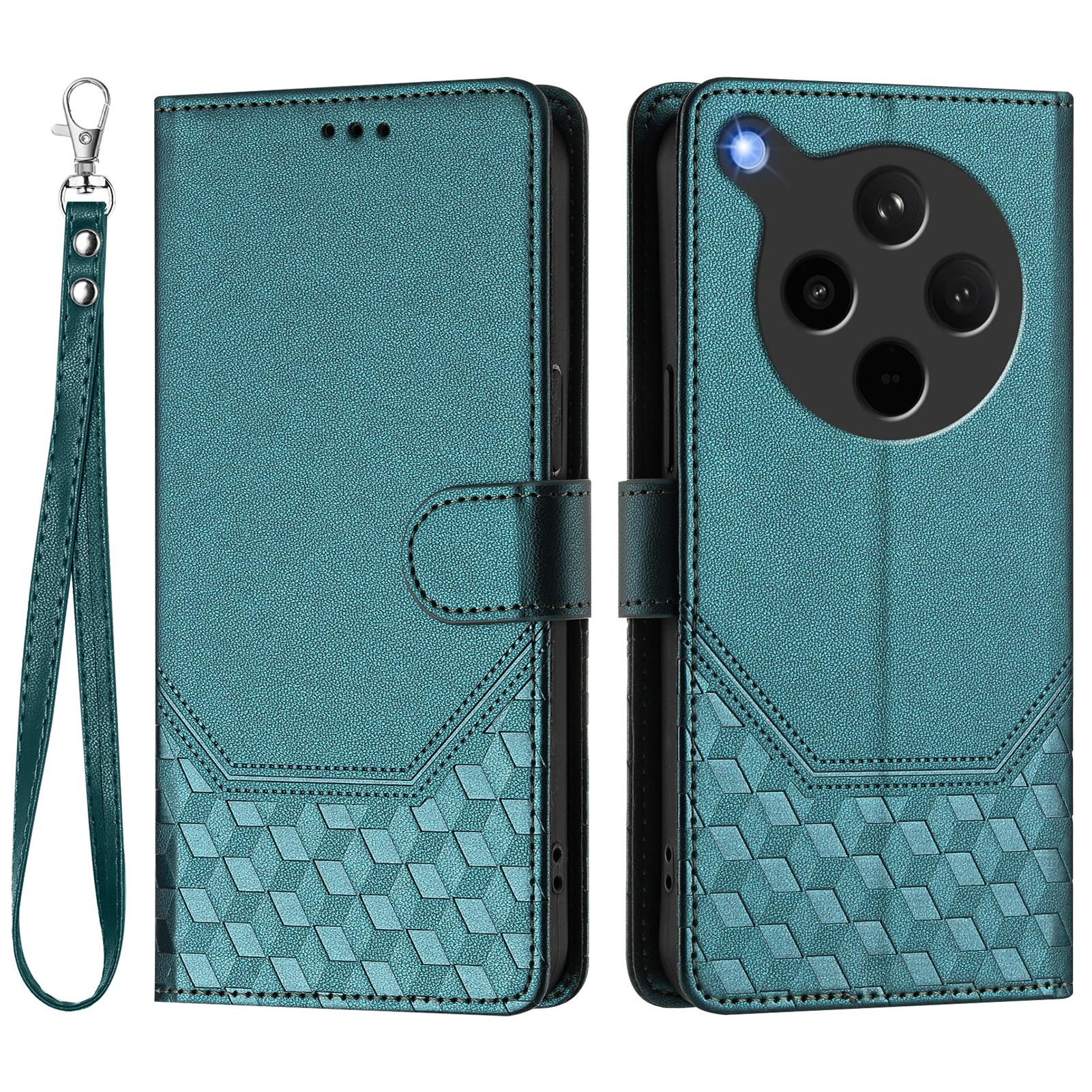 

For Oppo Find X8s+ 5G Case Imprinted Honeycomb RFID Blocking Leather Phone Cover with Strap D