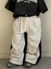 2025 Boys Denim Color Block Wide Leg Sweatpants - Casual Loose Fit, Pleated Straight-Leg Design