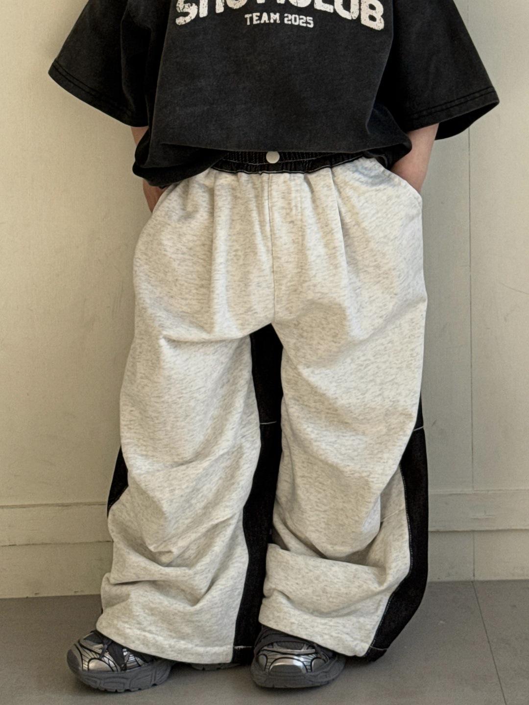 

2025 Мальчики Джинсовые Цветные Блоки Широкие Спортивные Штаны - Повседневный Свободный Крой, Плиссированный Дизайн Прямых Штанин 140cm