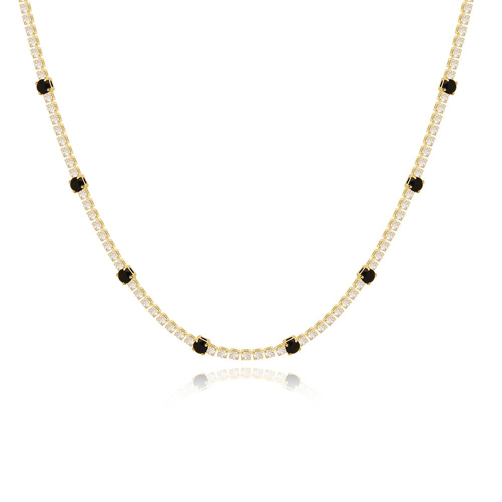 HipHop Black Crystal Iced Out Cubic Zirconia Tennis Necklace For Women 18K Gold Plated Hippie Bridesmaid Jewelry