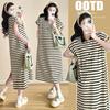 Spring/Summer 2026 Plus Size Maternity Striped Short-Sleeve Polo Neck Dress