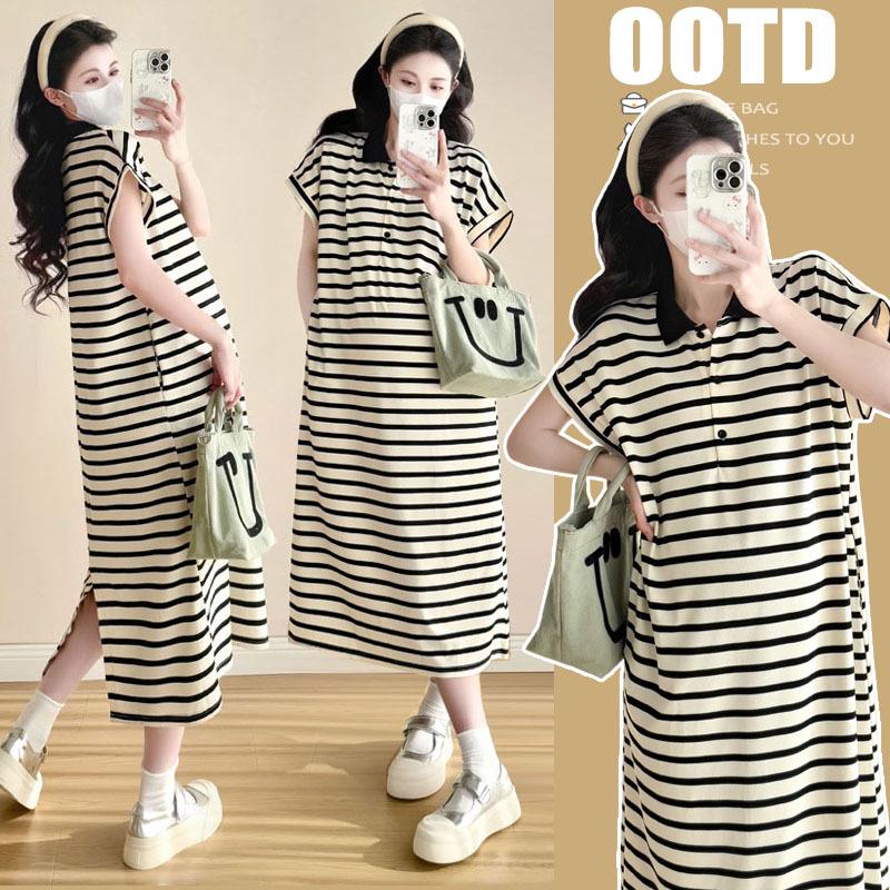 Spring/Summer 2026 Plus Size Maternity Striped Short-Sleeve Polo Neck Dress M