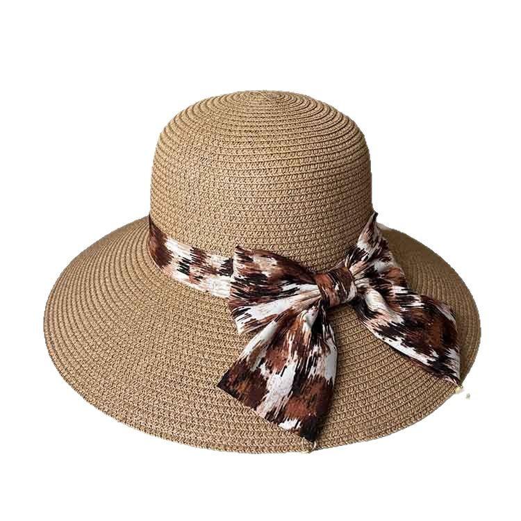 Straw hat women's summer new bow streamer sun hat fashion big edge UV protection beach hat