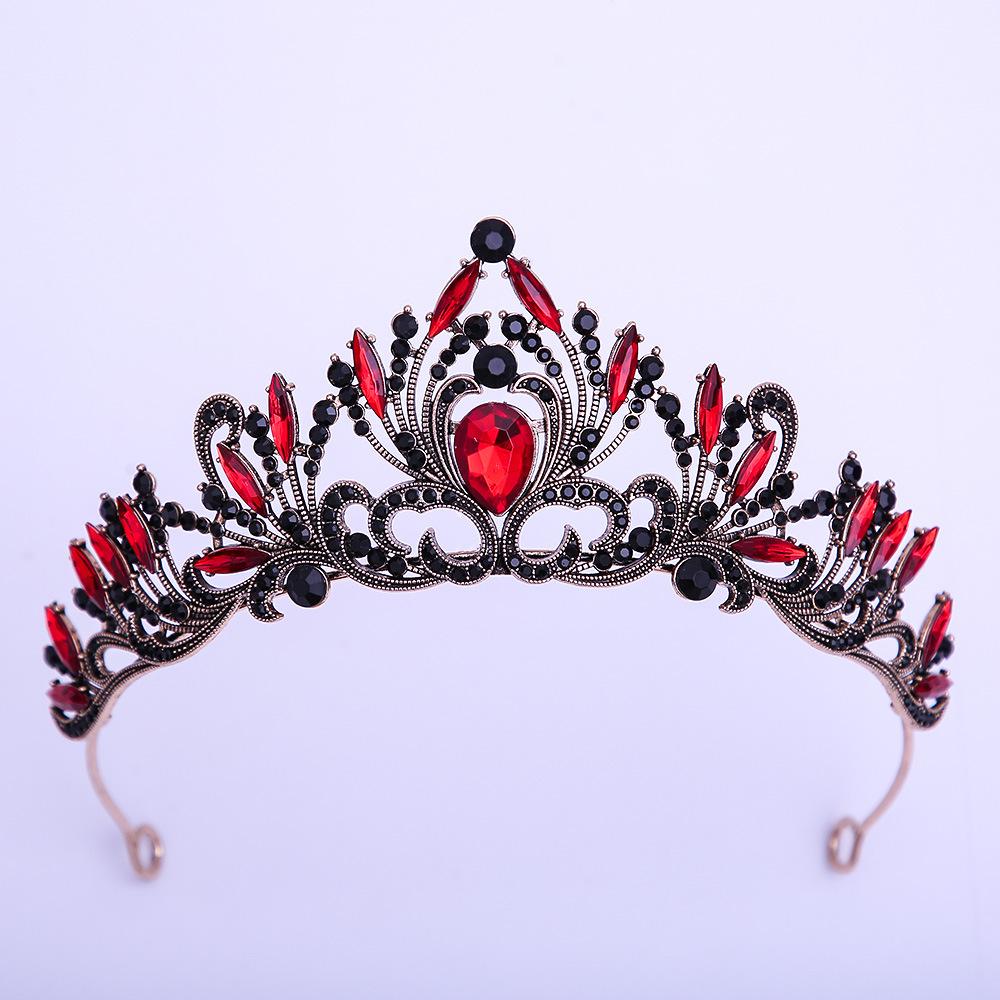 DIEZI Elegant Korean AB Pink Red Crystal Tiara Crown Women Girls Party Wedding Princess Rhinestone Bridal Crown Hair Jewelry