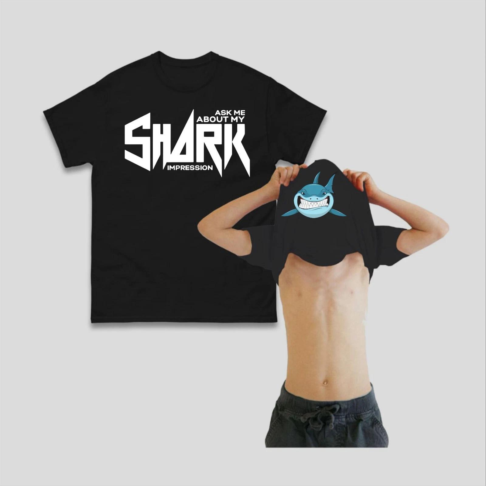 Ask Me About My Shark Impression Flip Mens T- Shirt Great White Scary Costume Top L