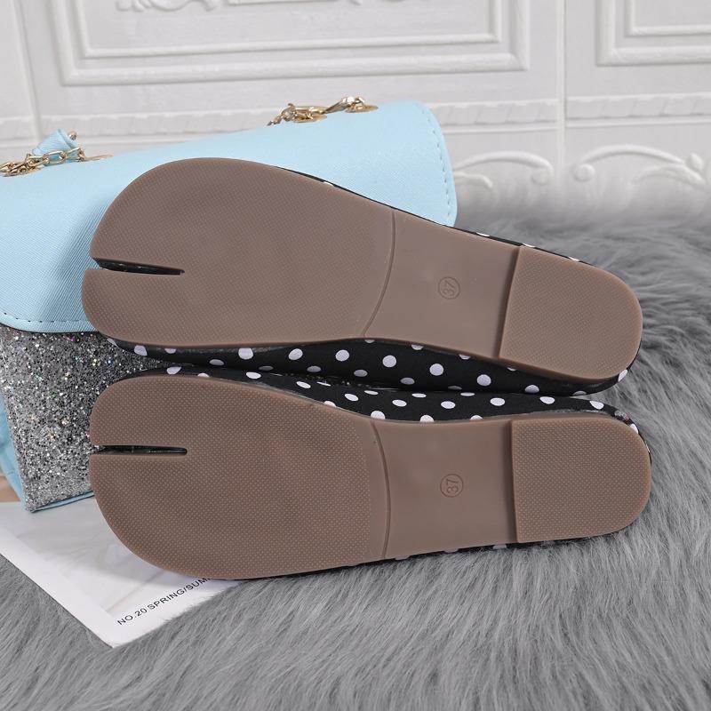 Tabis Ninja Boty Černé Puntíkované Baleríny Dělená Špička Mokasíny s Mašlí Dámské Mary Janes Baleríny Zapato Mujer