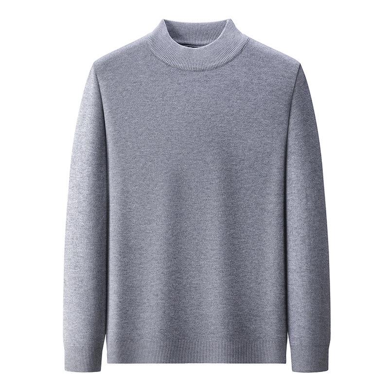 Men's Winter Velvet Fleece Knitwear: Half-High Collar Solid Base Layer Sweater