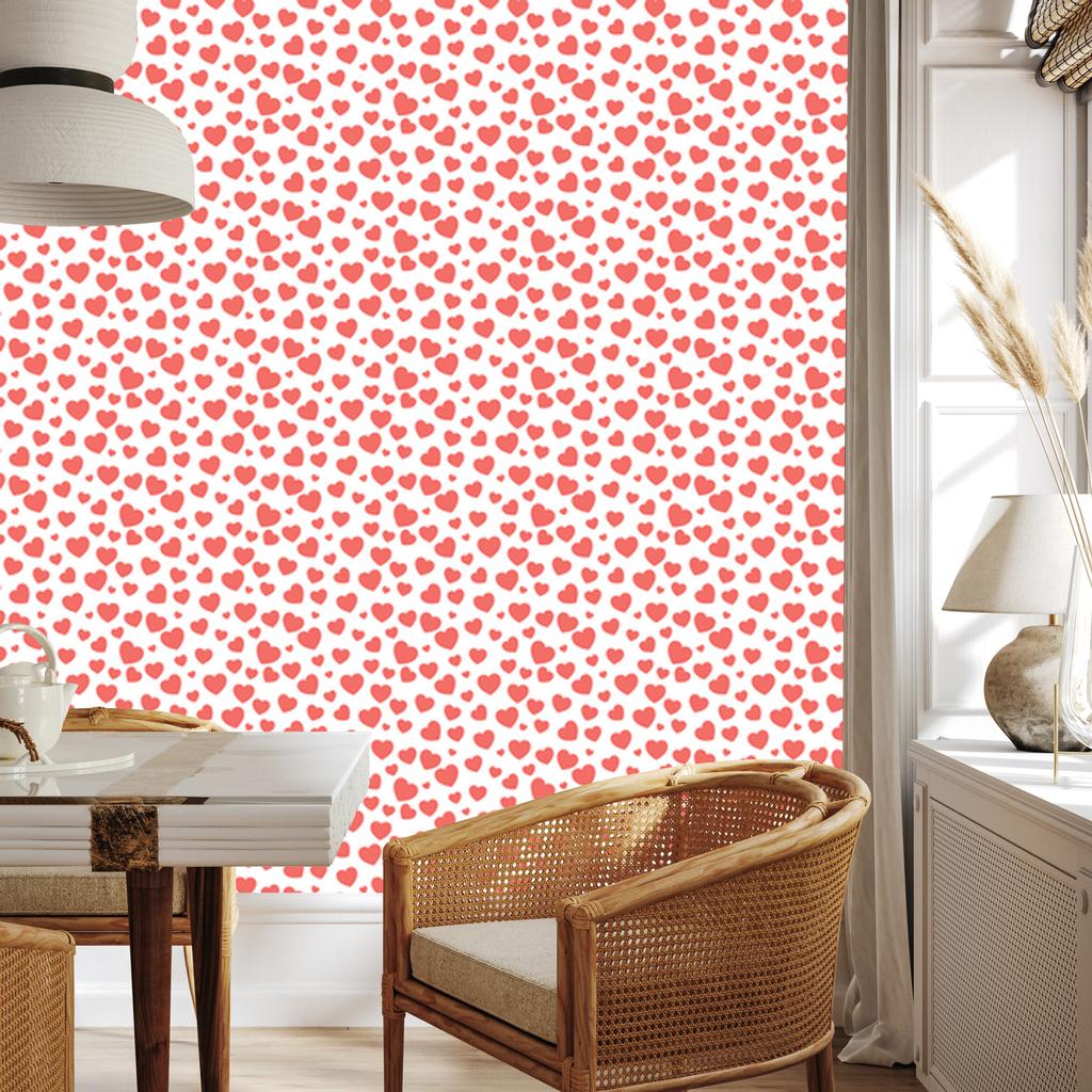 Hearts Wallpaper Coral and White 50x1000