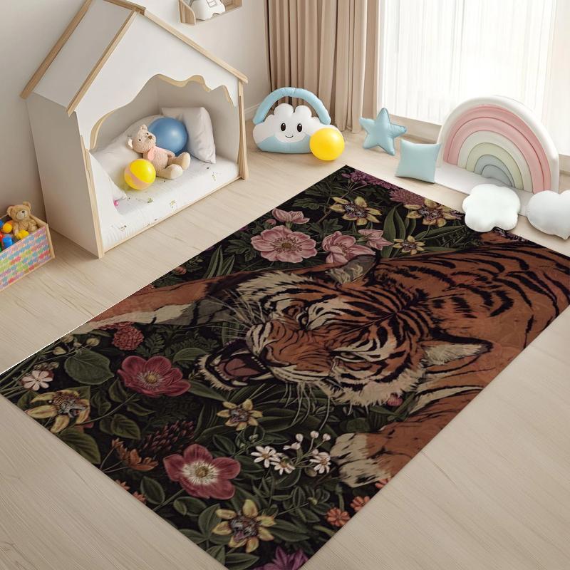 

1. A Japanese Ukiyo-e Style Tiger Wave Pattern Area Rug Lightweight and Easy Clean in Living Rooms Bedrooms Dining Rooms Rugs 40X60cm