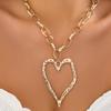 Exaggerated Hammered Heart Pendant Necklace - Zinc Alloy Metal Chain