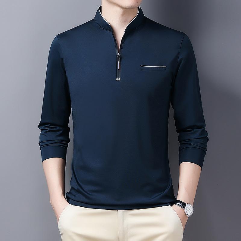 Men's Stand-up Collar Long-sleeved T-shirt Men's Autumn and Winter New Bottoming Plus Velvet Thickened Top Clothes Trendy T-shirt