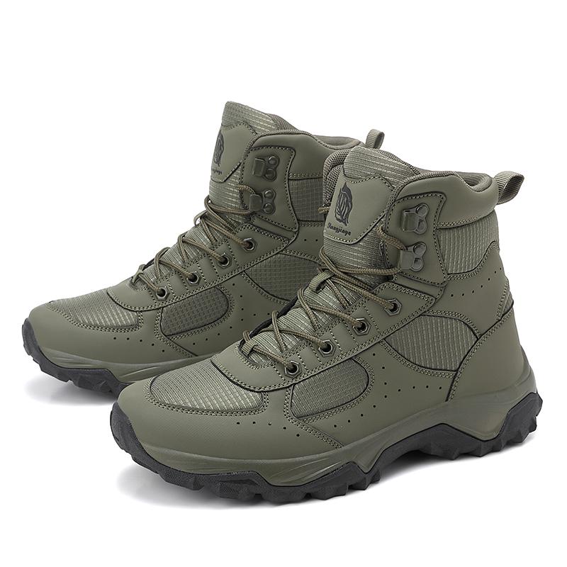 Plus Size Men Outdoor High Top Tactical Boots, Light Anti-slip Wear-resistant Desert Boots, Trend Hiking Trekking Footwear