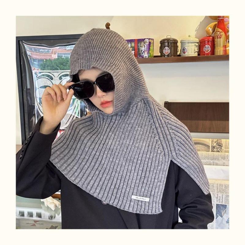 Warm Knit Hooded Shawl: Autumn/Winter Windproof Wool Pullover Hat