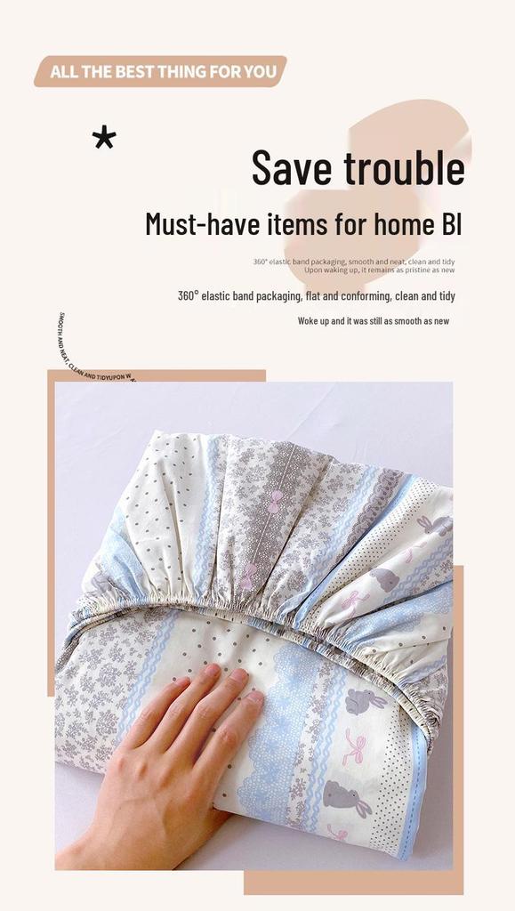 Pure Cotton Printed Single Bed Sheet Set - Fitted Sheet, Protective Cover, Pad Cover (3 Pieces)