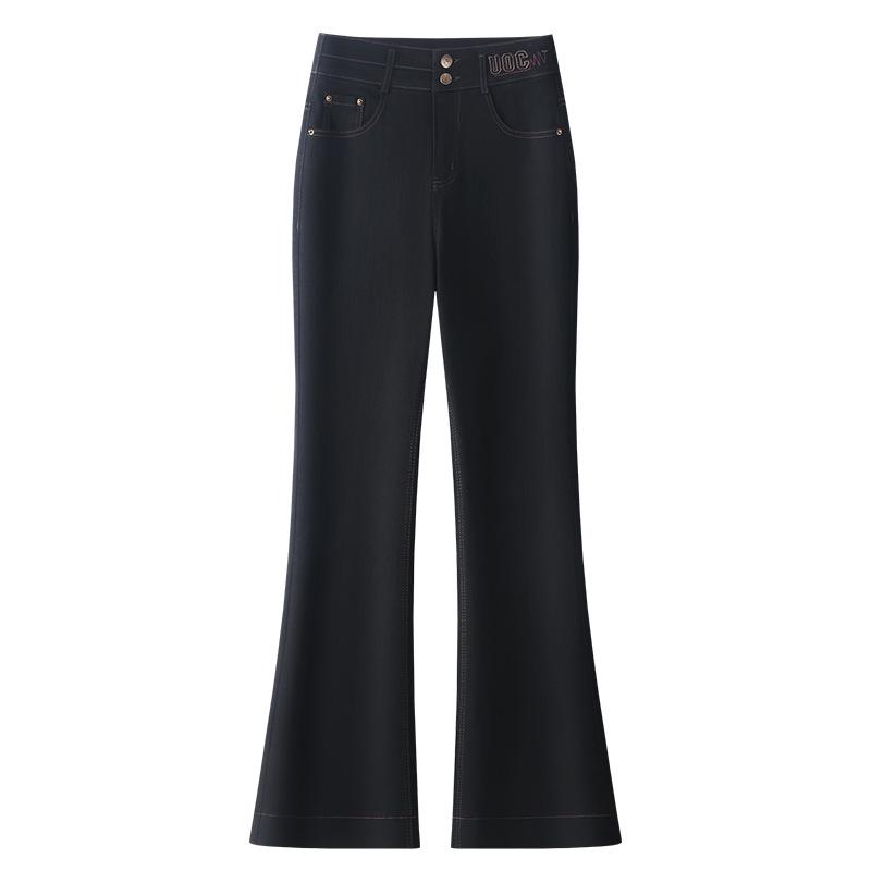 

Women s Petite High-Waisted Micro-Flared Black Jeans - 2025 Spring Style 4XL