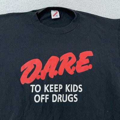 Maglietta Vintage DARE To Keep Kids Off Drugs Uomo L Nera Made USA XE Anni '90