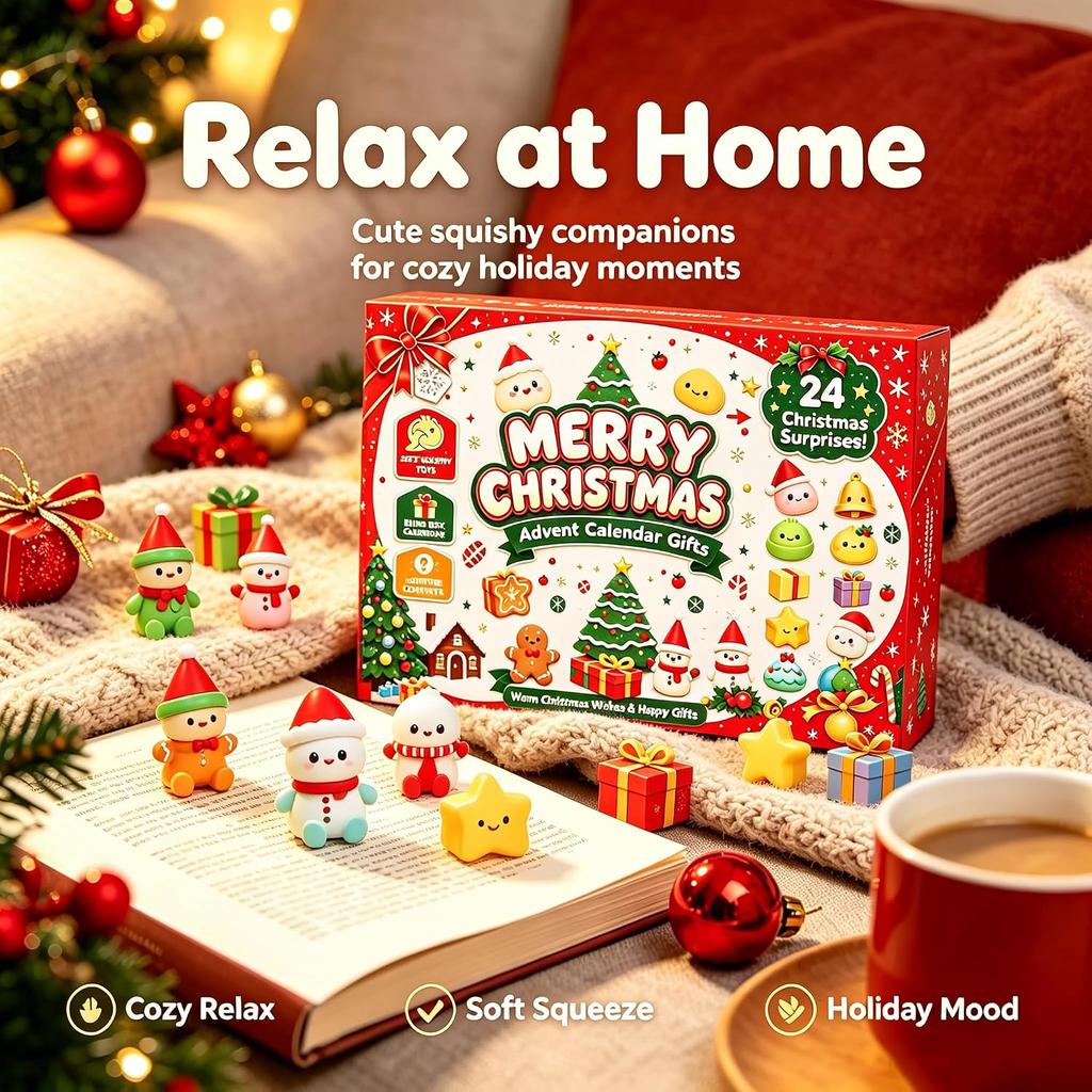 24-Tage-Weihnachts-Knödel-Squishy-Adventskalender, Fidget-Sensorik-Countdown-Kalender, Überraschungs-Squishies, Stressabbau-Fidget