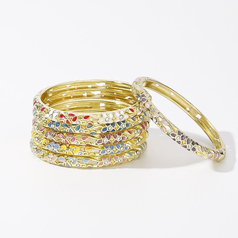 Colorful Vintage Cloisonne Bangle Enamel Women's Hand Bracelet Flower Crystal Bangle Ladies