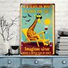 Vintage Metal Giraffe Sign 8x12 Inch Rustic Funny Wall Art Decor with PreDrilled Holes for Garage Bar