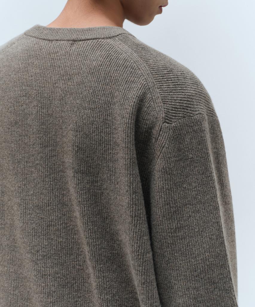 Musinsa Standard [Victoria Wool] Minimal Ribbed Round Neck Cardigan [Taupe]
