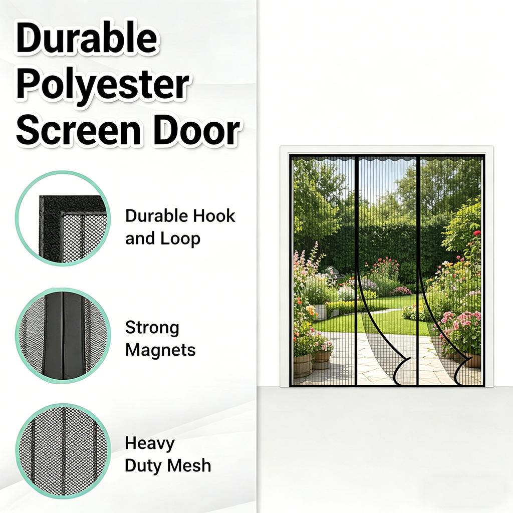 Magnetic Screen Door, Double-Panel Magnetic Mosquito Screen Door, Insect Screen, Suitable for Garage Doors, Sliding Doors, and Garden Gates—Black