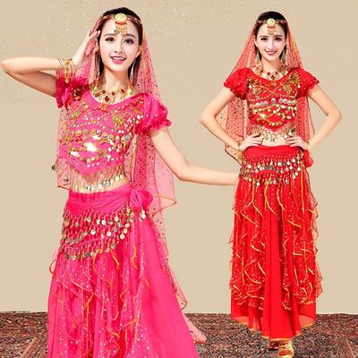 Bollywood Kleid Erwachsenen Kostüm Damen Orientalischer Sari Indisch Arabisch Tanz Bauchtanz Kleidung Performance Chiffon Rock Set Kleidung