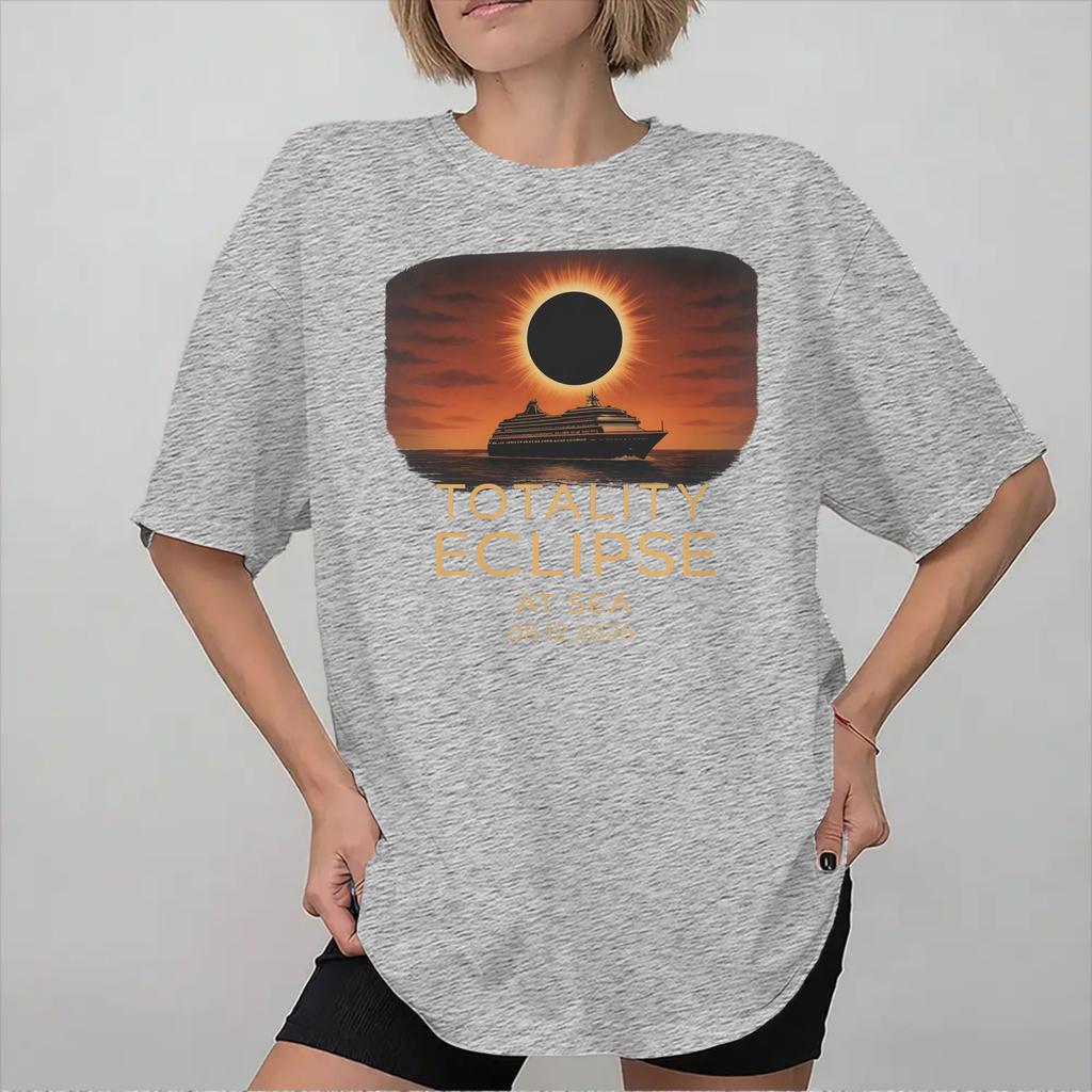 Unisex Wounisex Print Total Solar Eclipse At Sea 2026 Tee T Shirt Pure Cotton Tshirts Clothing