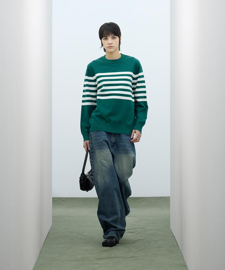 IRONYPORNO WHITELINE 86-Iroj366 Solid Striped Long Sleeve Knit Green