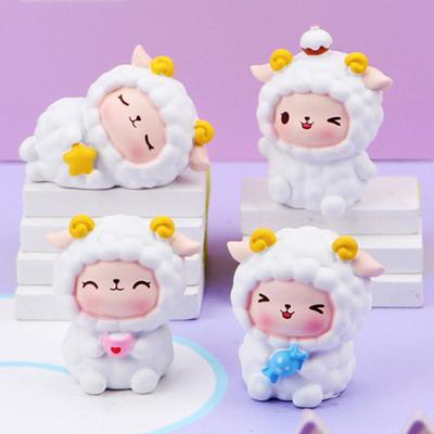 Sheep Figurine Decorative Cute White Lamb Image Small Size Sheep Micro Landscape Ornaments for Bonsai