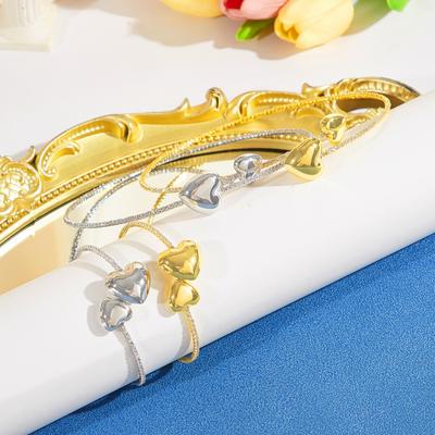 CMM Perfect for Any Occasion Trendy Heart Shaped Silvery Golden Bracelet Necklace Set Lined Band A Fashion Statement for Party Women
