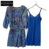 0330815 Blue Cotton Paisley All-Over Pattern Half Sleeve Gathered One Piece Dress 36 blueUsed