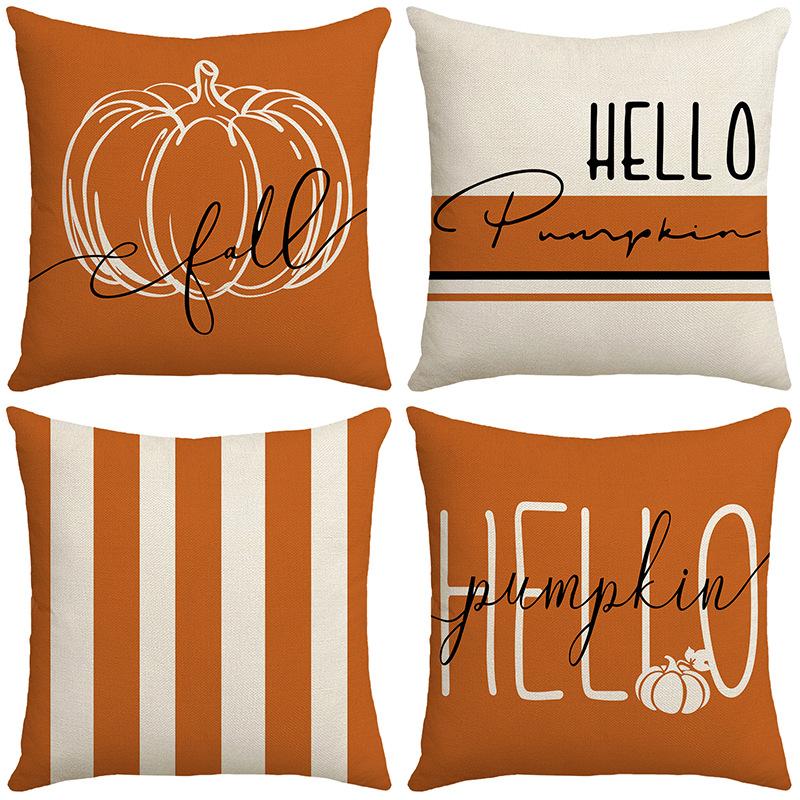 New Pillow Autumn Pumpkin Text Orange Linen Print Thanksgiving Home Sofa Pillow Cover