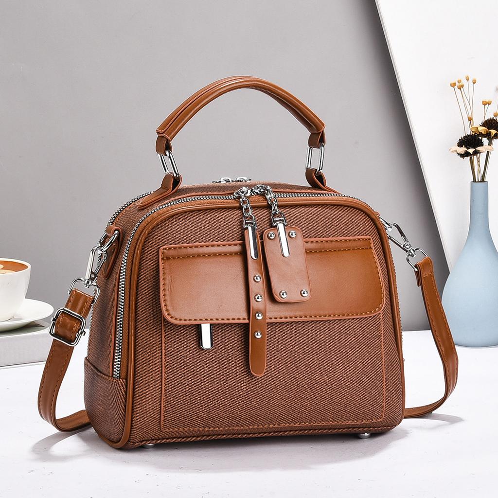 New High Appearance Level Canvas Texture Fashion Trend Handbag Senior Sense Splicing Shoulder Bag Large Capacity Tide