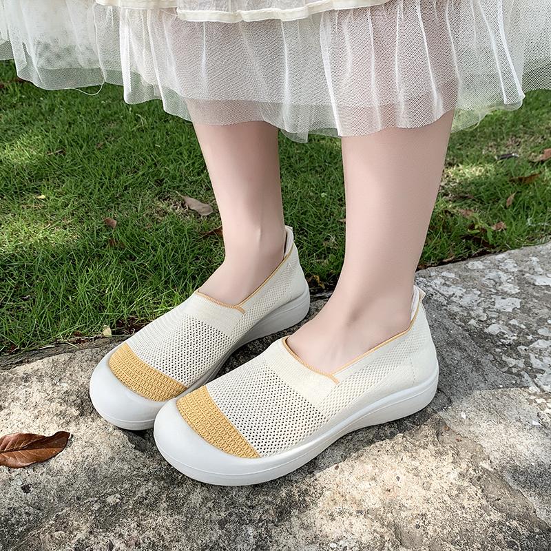 Fashion New Summer Cloth Shoes Breathable Flying Weave Mesh Surface Shallow Mouth Soft Sole Non-slip Slip-on Casual Shoes