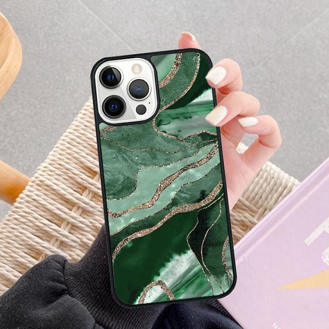 Teal Blue Gold Agate Marble Phone Case For iPhone 17 Air 13 12 14 15 16  Cover For Apple iPhone 17 Air Pro Max Plus Coque