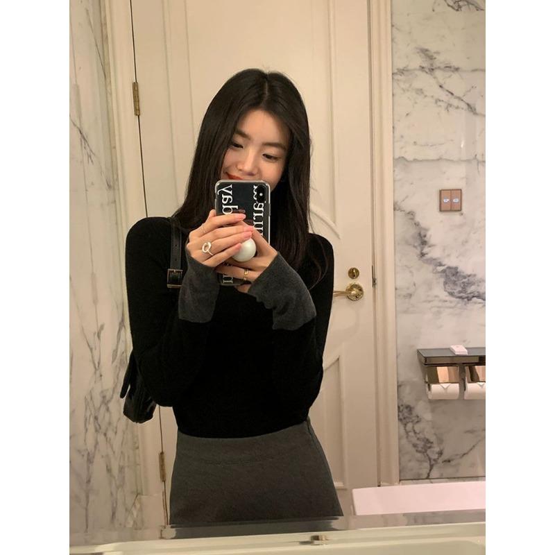Contrast Color Half Turtleneck Sweater Tops for Women in Autumn and Winter New Slim Fit Design with Base Layer Tops