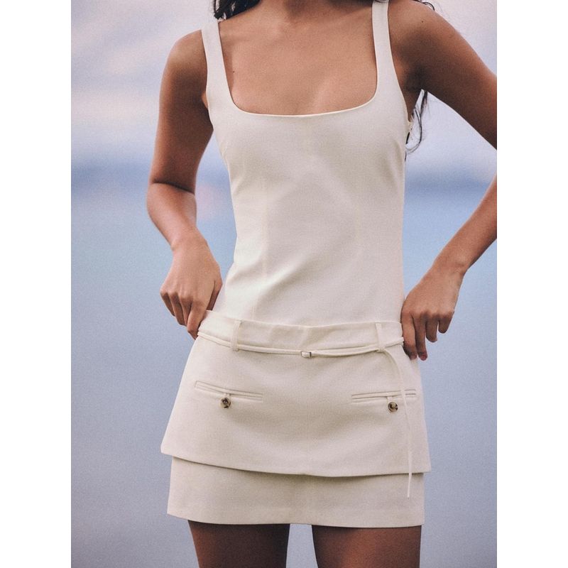 Za2024 Summer New Product Women's Clothes Sleeveless Square Collar Pocket Accessories Belt Silm Dress 3157786 251