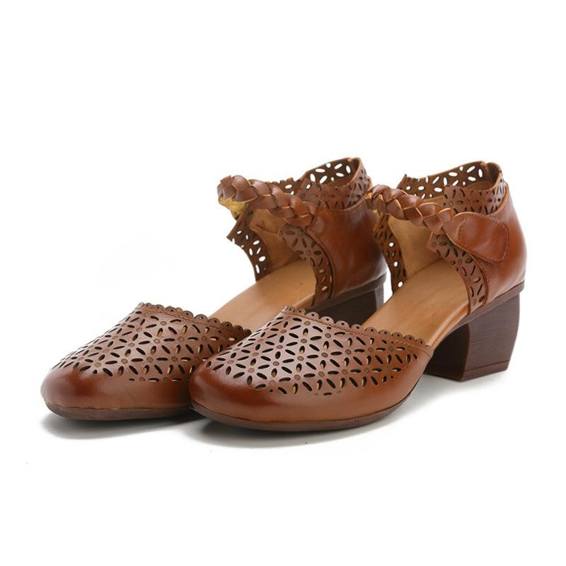 Summer New Casual Beef Tendon Sole Women's Shoes Genuine Leather Fish Mouth Sandals Women's Thick Heel Soft Sole Hole Shoes